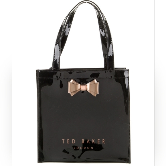 Ted Baker Patent Leather Mini Tote Bow Bag Black - Picture 1 of 16